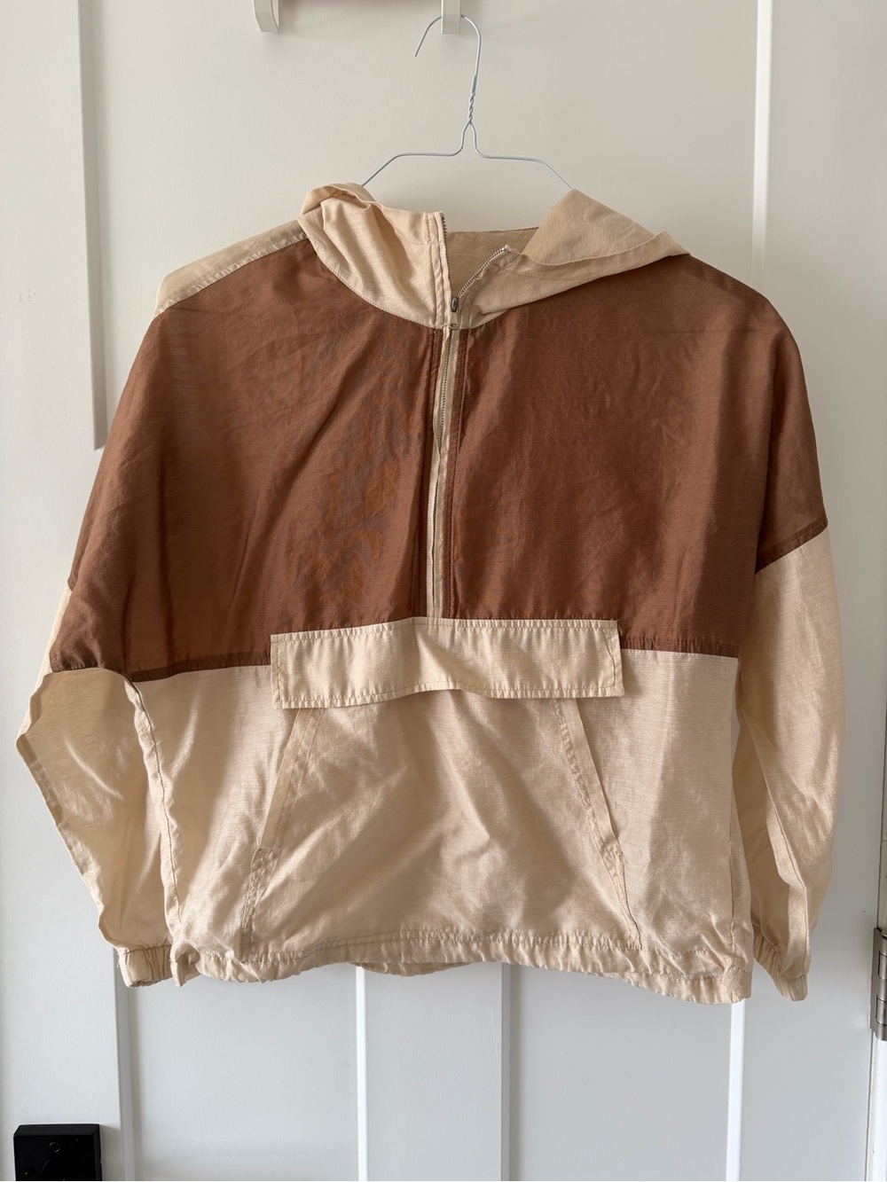 Y2K Color Block 1/2 Zip Lightweight Windbreaker (Beige | Brown | S)